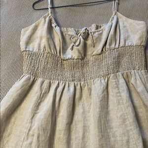 ARITZIA Wilfred Beige Smocked Linen Sundress